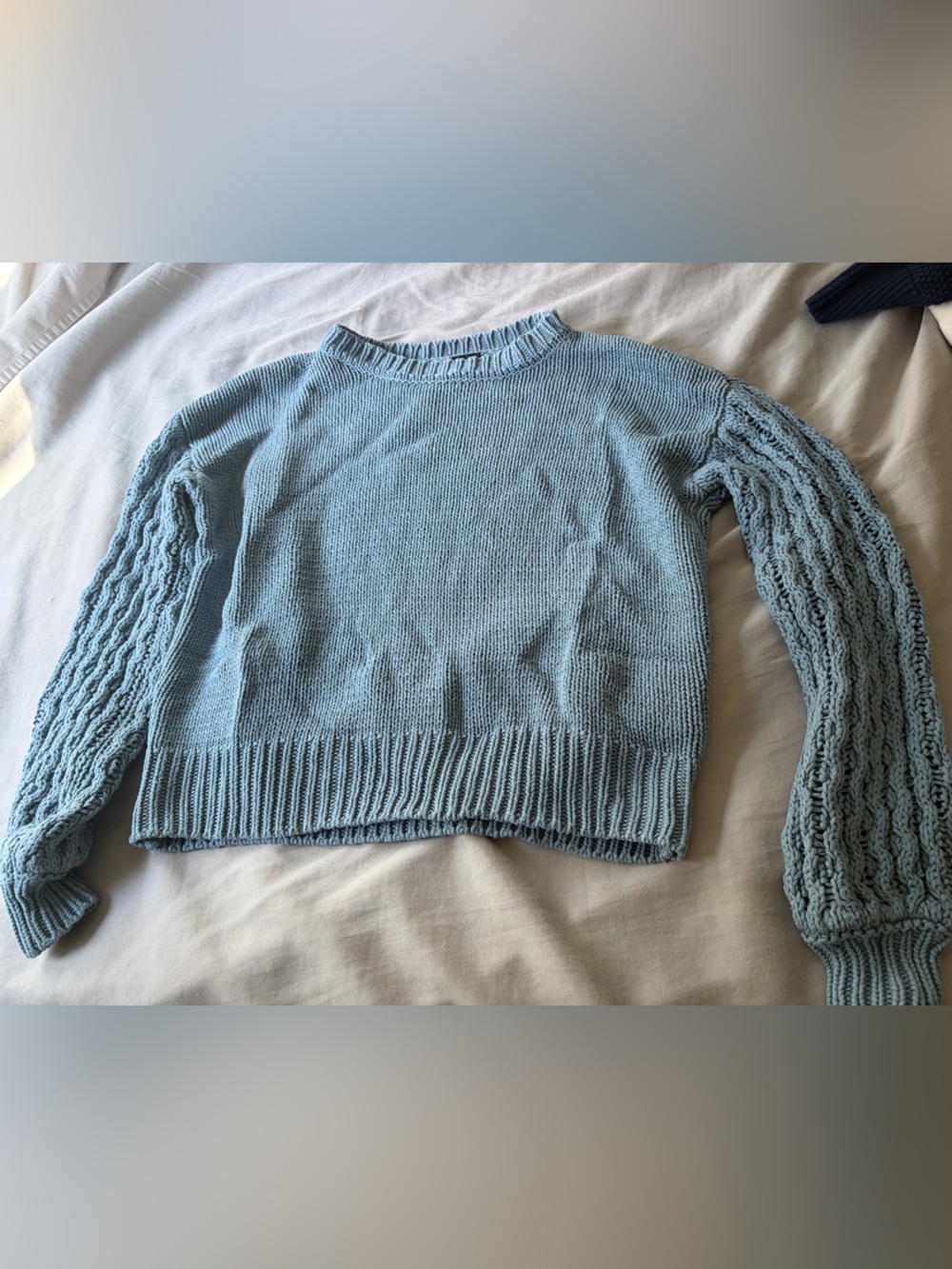 moon & madison Light Blue Cable Sleeve Crewneck Sweater